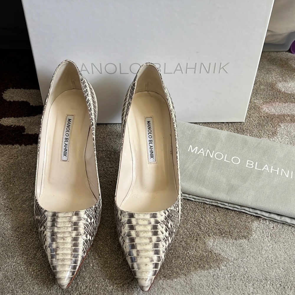 Manolo Blahnik Snake Print Roccia 70mm Pumps